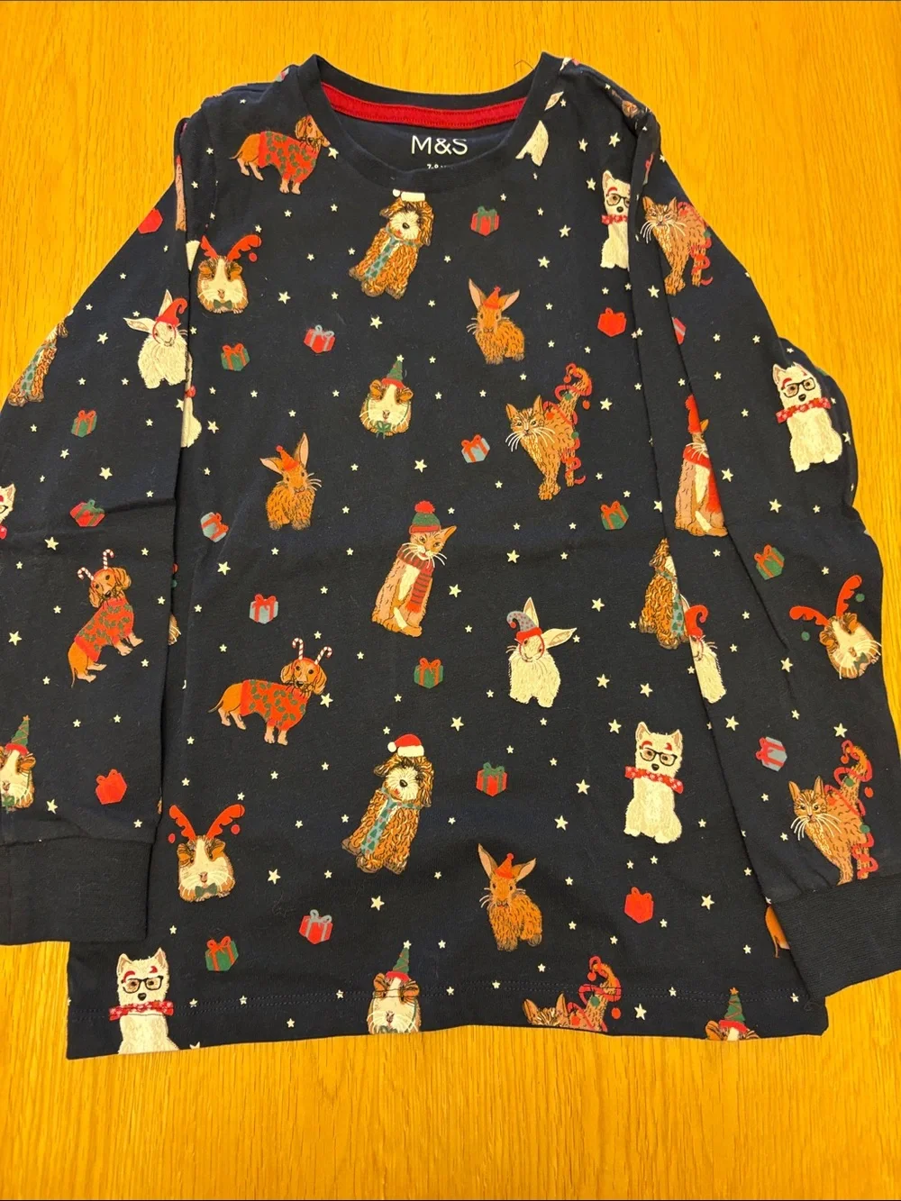 Kids Festive Navy Animal Print Pajama Set, size 7-8 years